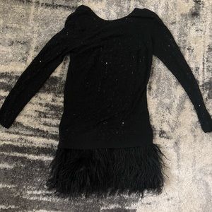 Michael Kora long sleeve black feather dress